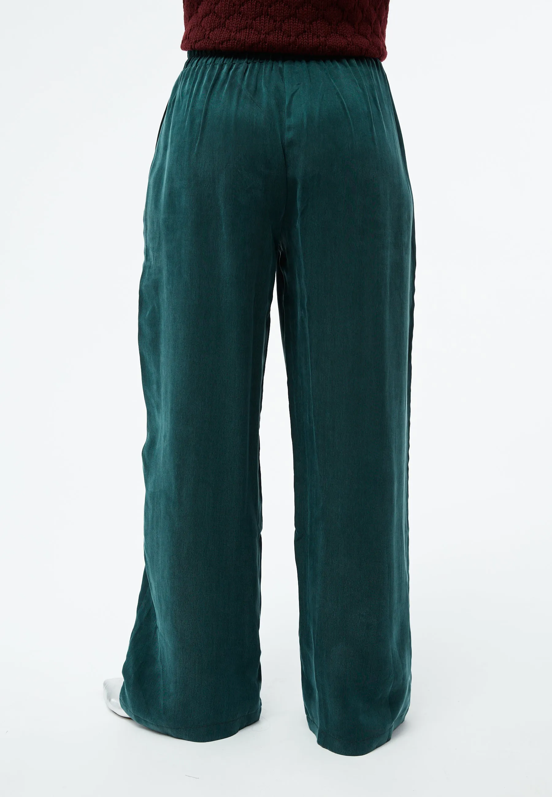 GBMARLA trousers in cupro (Bemberg™) with wide leg - Dark Teal Givn Berlin