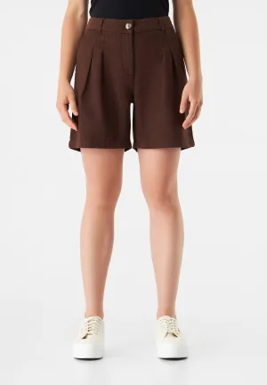 GBOLENKA Organic Cotton Shorts With Pleats - Sepia Brown Givn Berlin