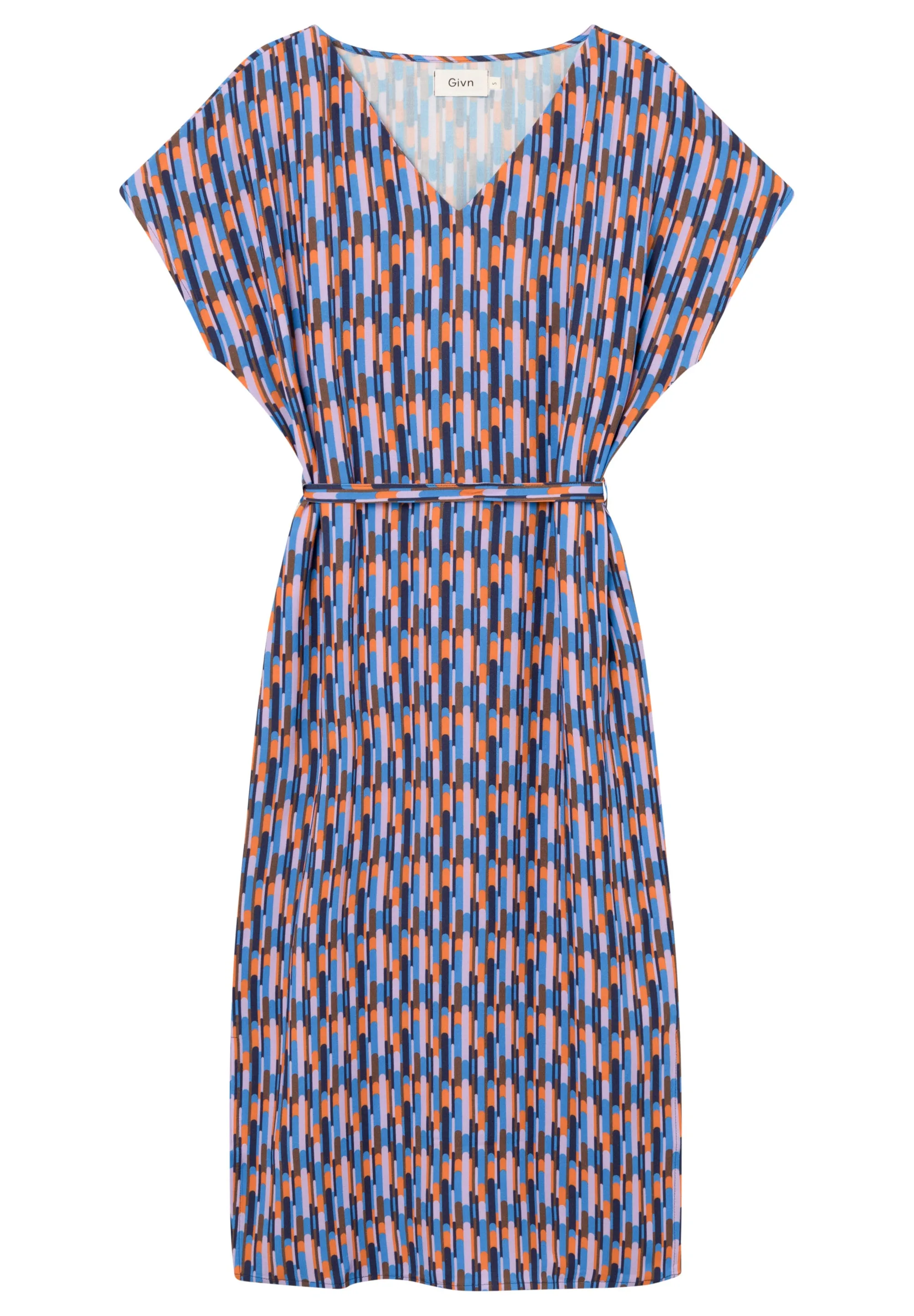 GBPHILINE Relaxed Fit Dress From LENZING™ ECOVERO™ With Belt - Blue / Orange (Drops) Givn Berlin