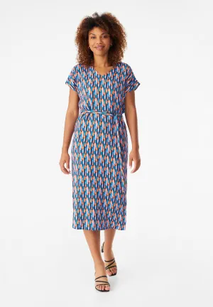 GBPHILINE Relaxed Fit Dress From LENZING™ ECOVERO™ With Belt - Blue / Orange (Drops) Givn Berlin