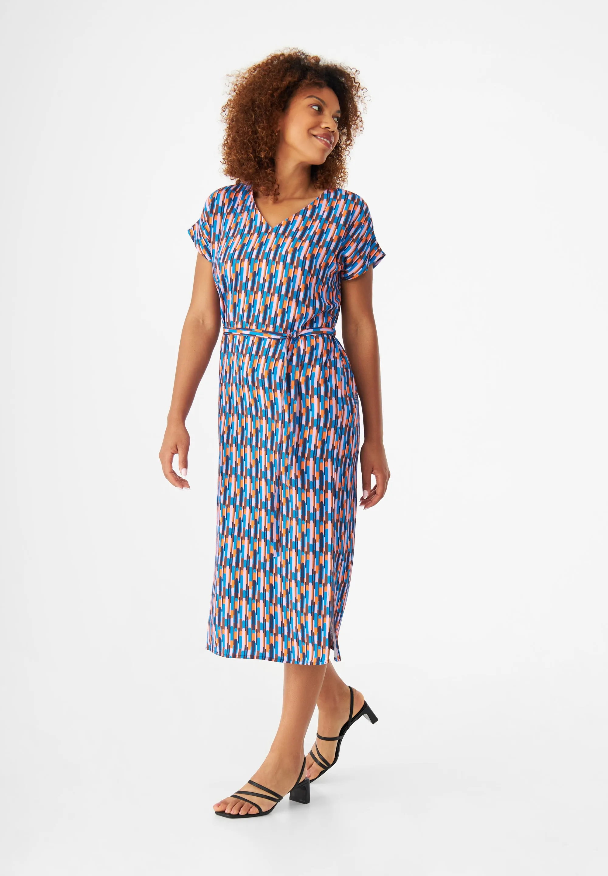 GBPHILINE Relaxed Fit Dress From LENZING™ ECOVERO™ With Belt - Blue / Orange (Drops) Givn Berlin