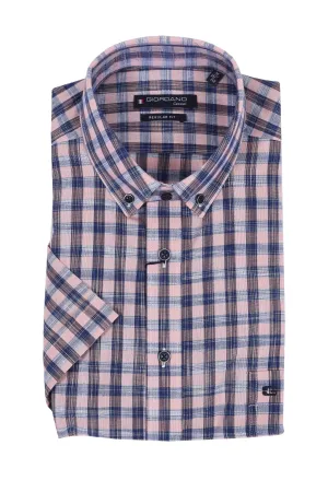 Giordano Regular Fit Short Sleeve Shirt Blue Pink Check