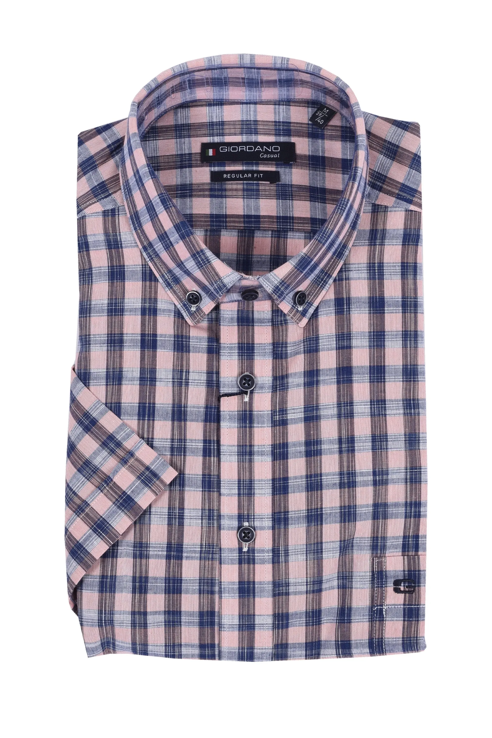 Giordano Regular Fit Short Sleeve Shirt Blue Pink Check