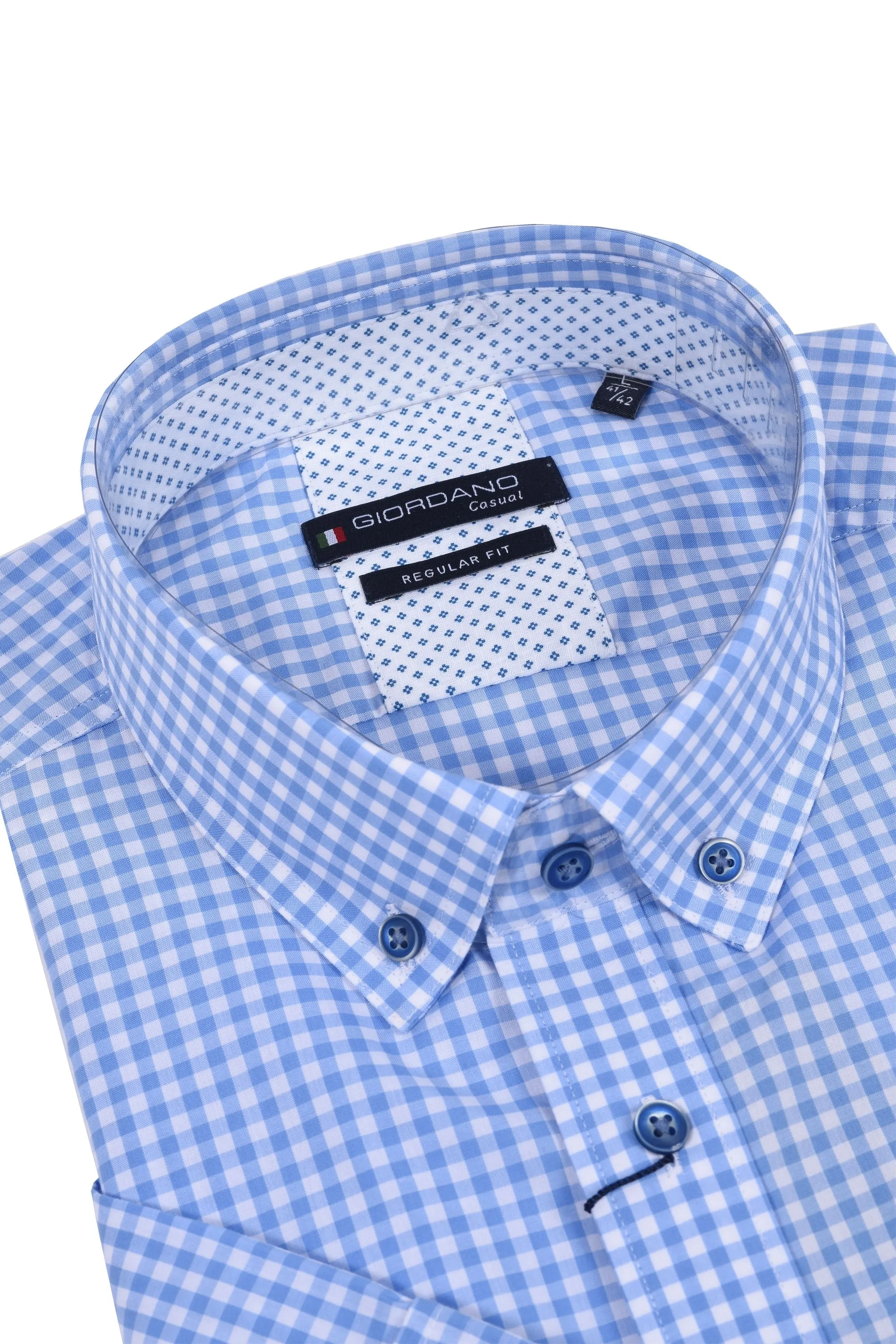 Giordano Regular Fit Short Sleeved Shirt Light Blue Check