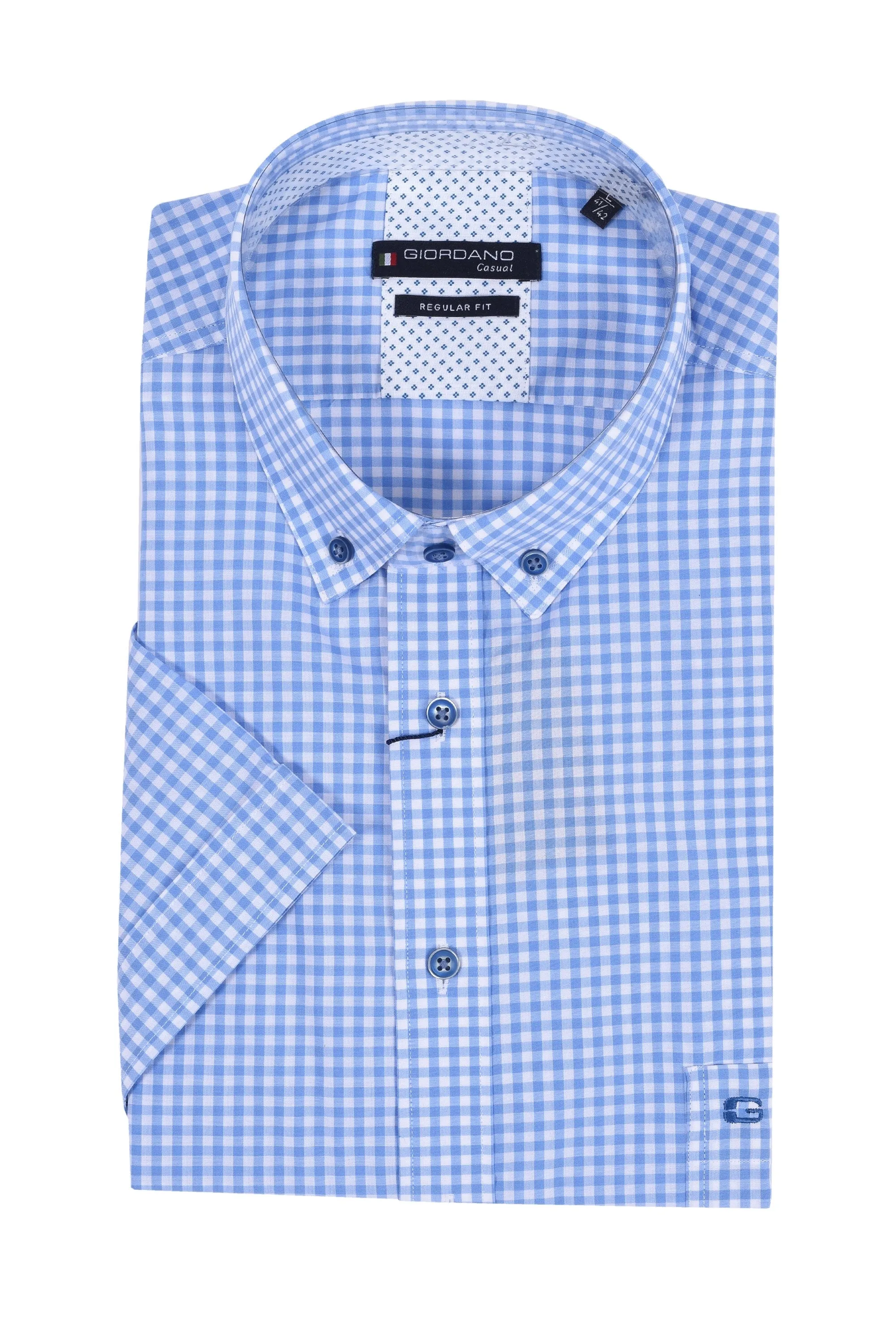 Giordano Regular Fit Short Sleeved Shirt Light Blue Check