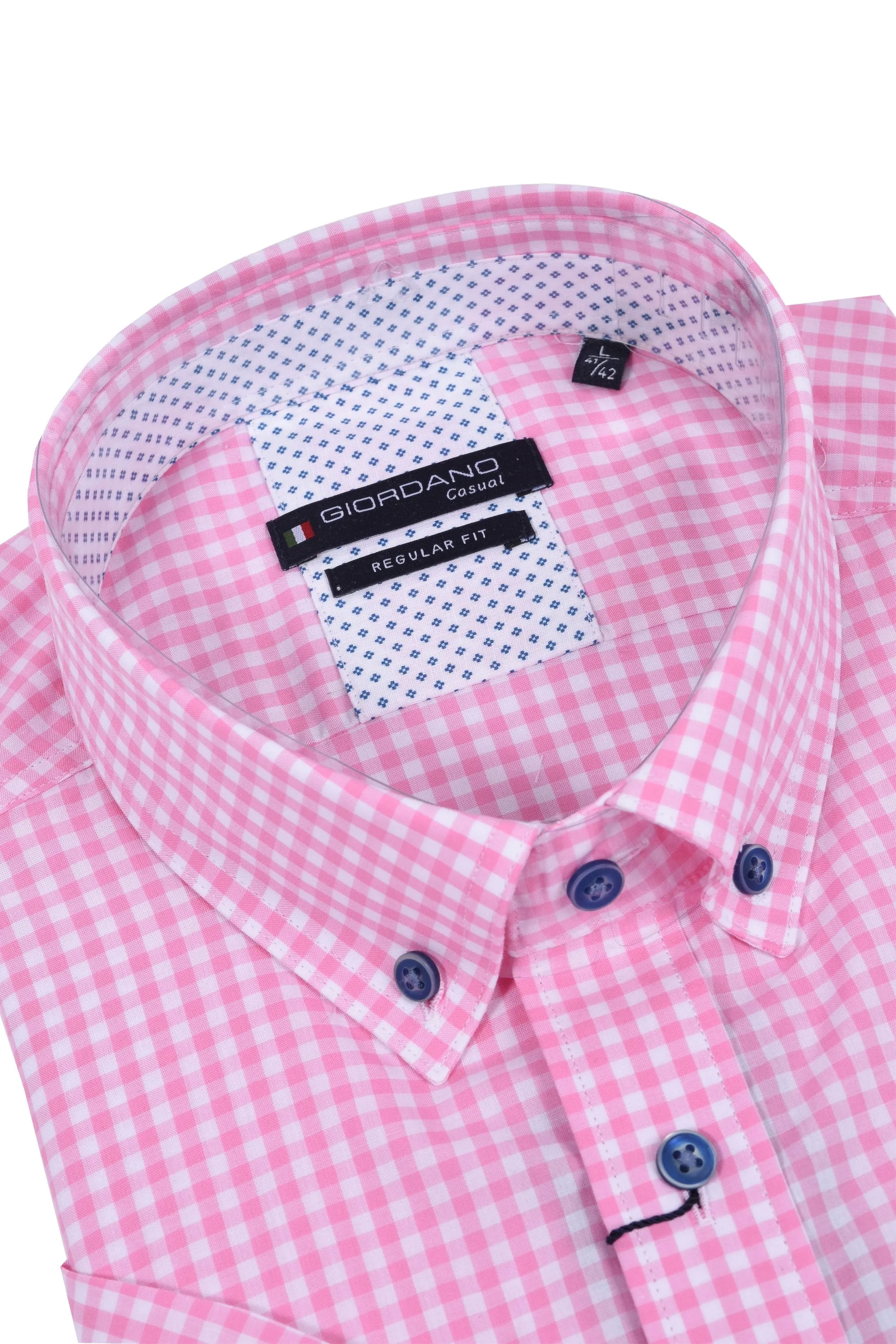 Giordano Regular Fit Short Sleeved Shirt Pink Check