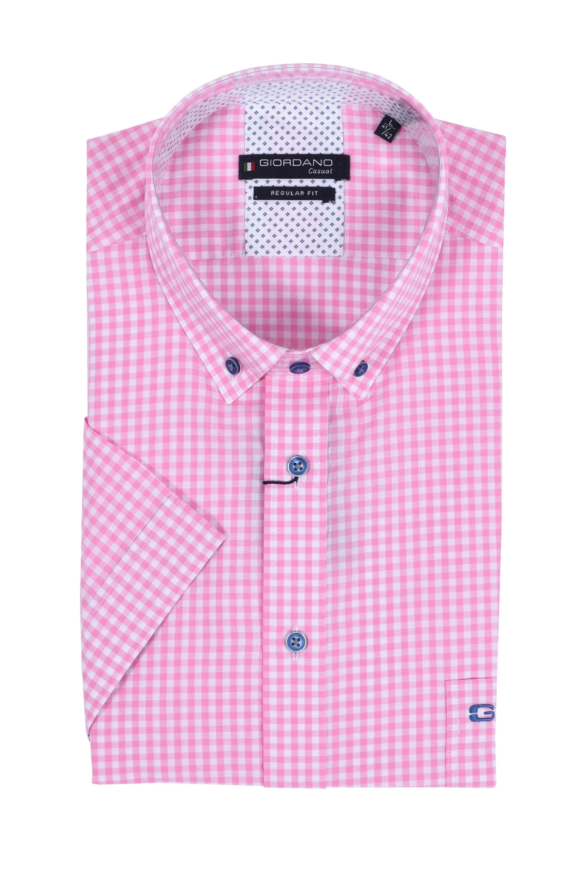 Giordano Regular Fit Short Sleeved Shirt Pink Check