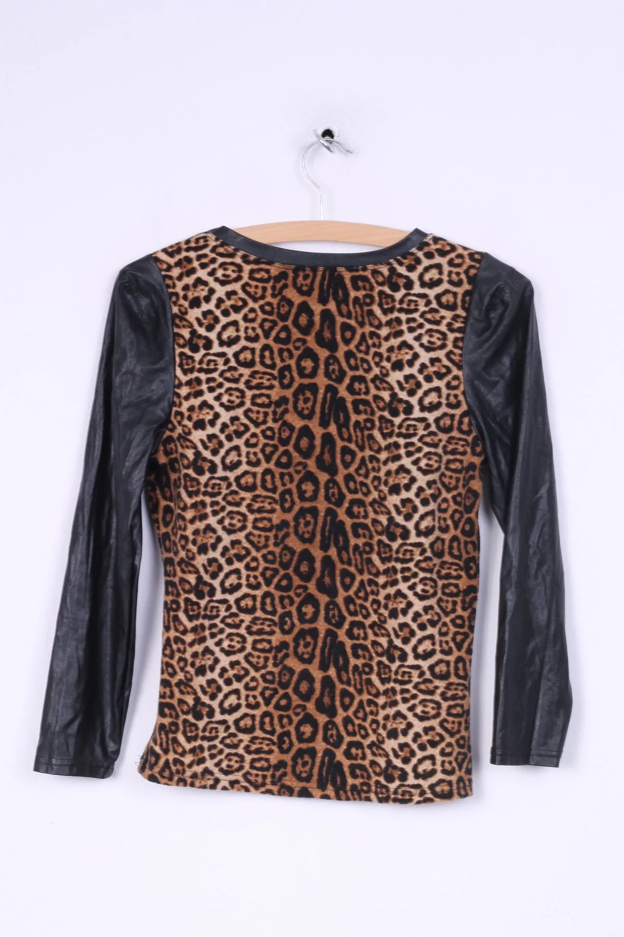 Giorgia Womens S Shirt Black Animal Leopard Print Imitation Leather Party