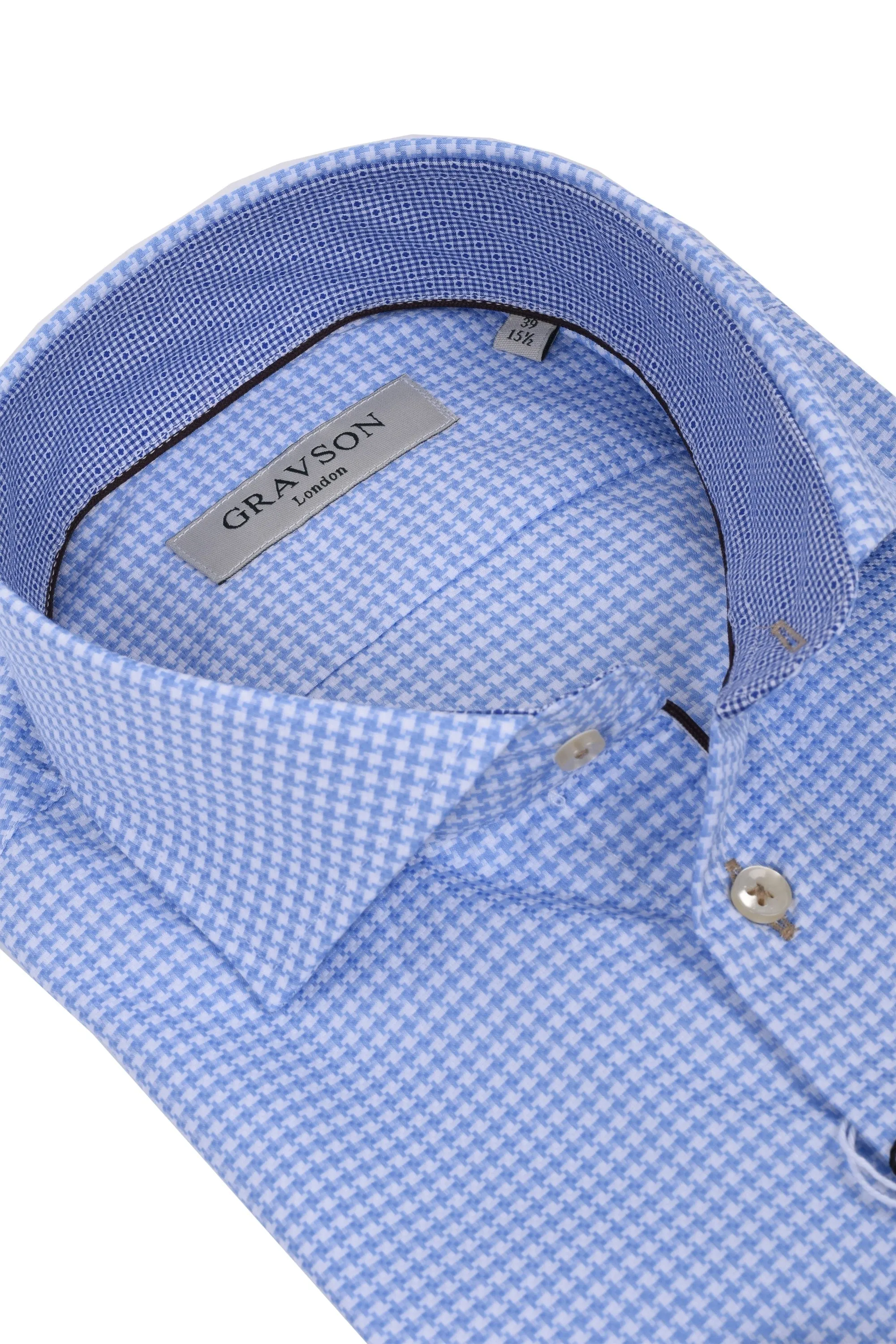 Gravson Light Blue Dog Tooth Check Shirt Light Blue
