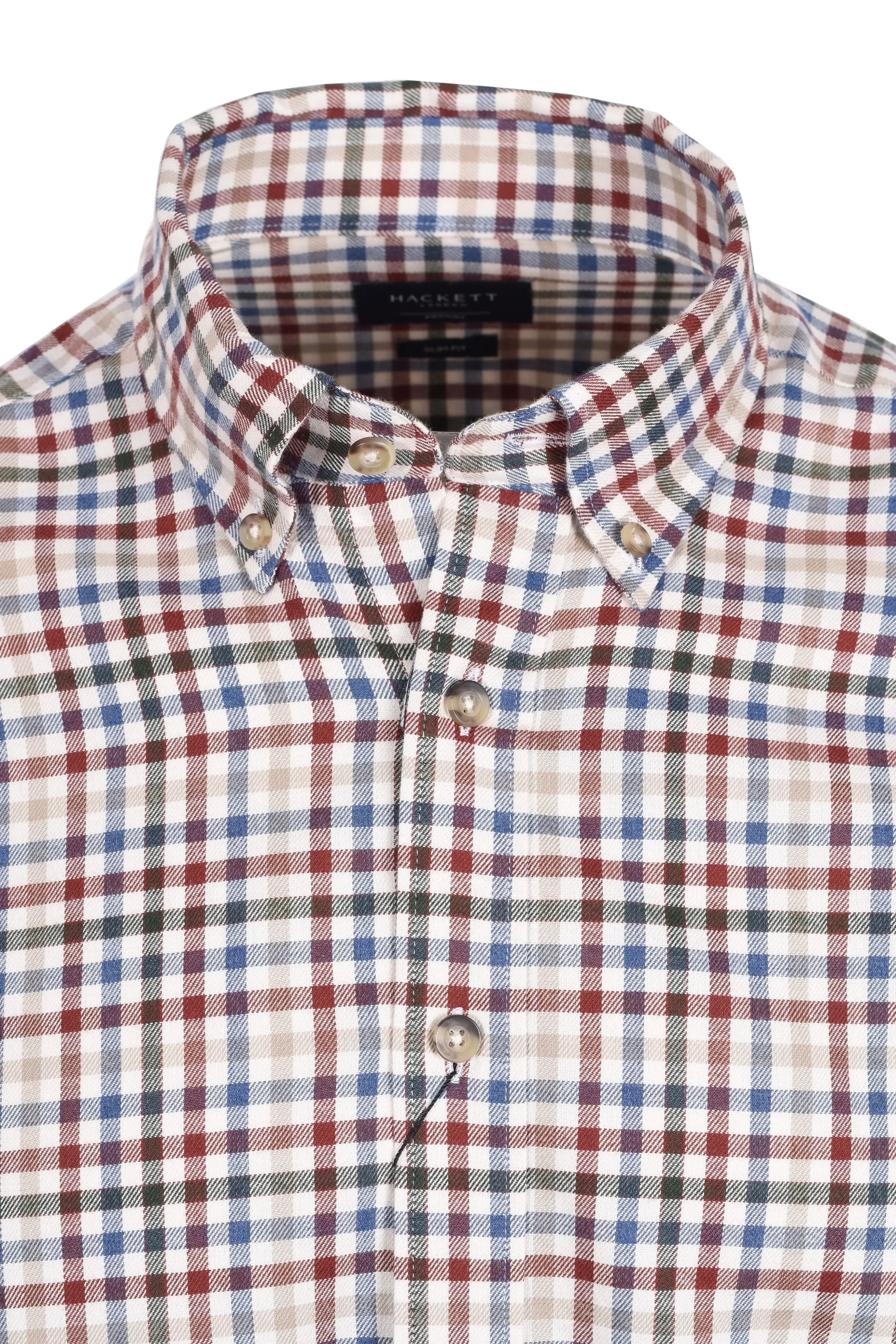 Hackett Flannel 3 Col Gingham Check Shirt Burgundy/Blue/Green
