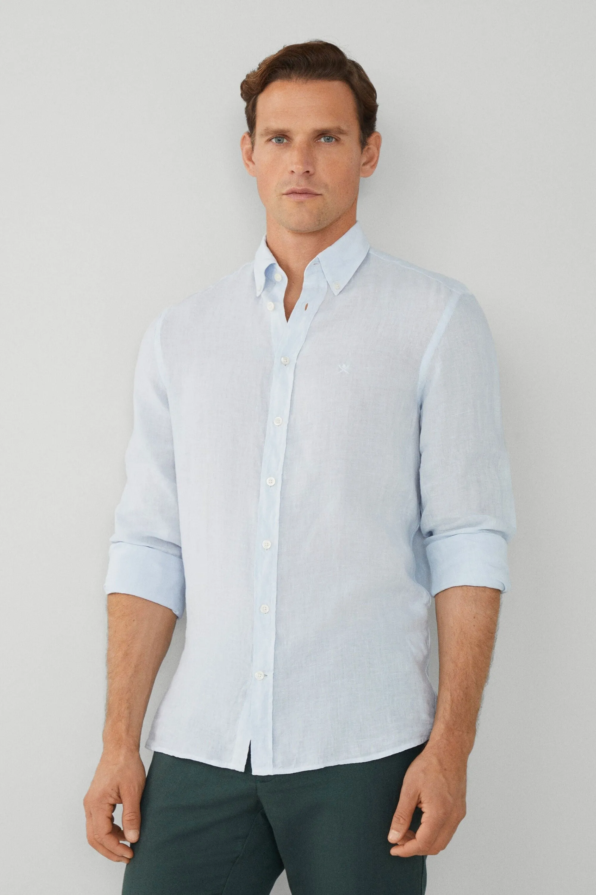 Hackett Linen Long Sleeved Shirt Sky Blue
