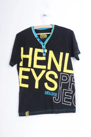 Henleys Mens 2 M Shirt Black V Neck Cotton Summer Project Deluxe