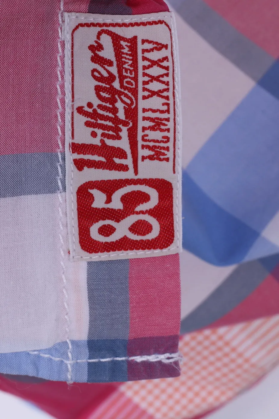 Hilfiger Denim Mens S Casual Shirt Pink Short Sleeve Check