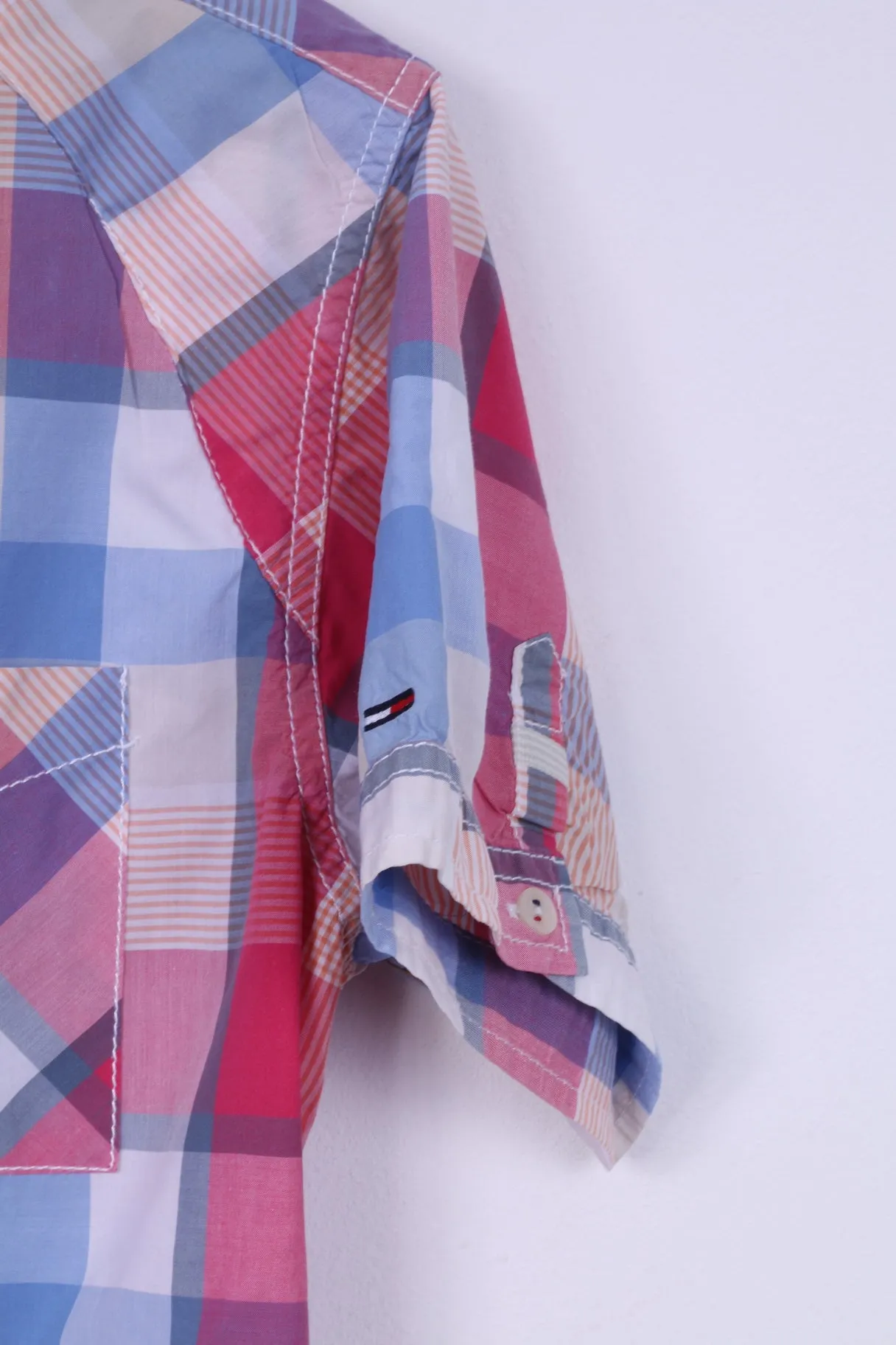 Hilfiger Denim Mens S Casual Shirt Pink Short Sleeve Check