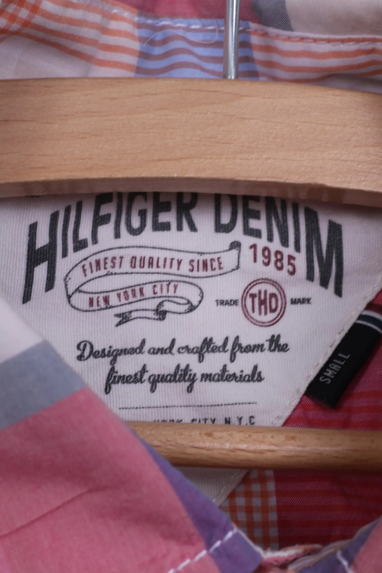 Hilfiger Denim Mens S Casual Shirt Pink Short Sleeve Check