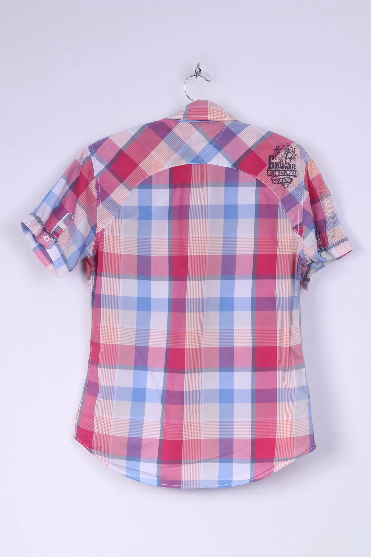 Hilfiger Denim Mens S Casual Shirt Pink Short Sleeve Check