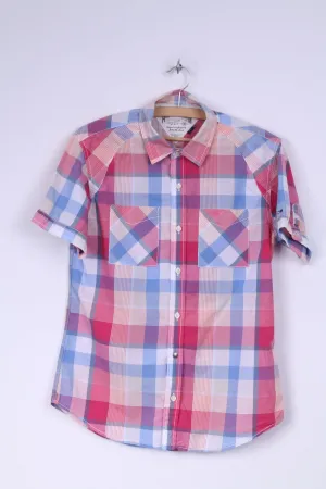 Hilfiger Denim Mens S Casual Shirt Pink Short Sleeve Check
