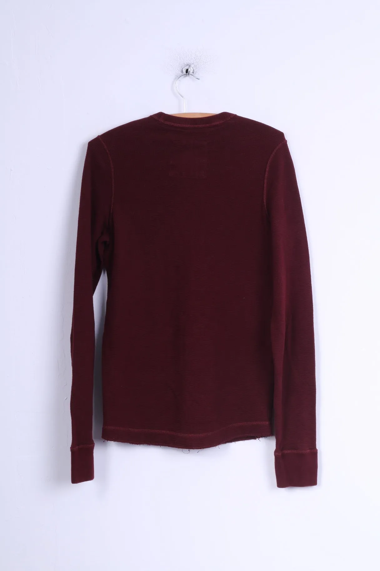 Hollister Mens M Long Sleeved Shirt Cotton Burgundy Crew Neck Stretch
