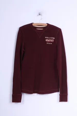 Hollister Mens M Long Sleeved Shirt Cotton Burgundy Crew Neck Stretch