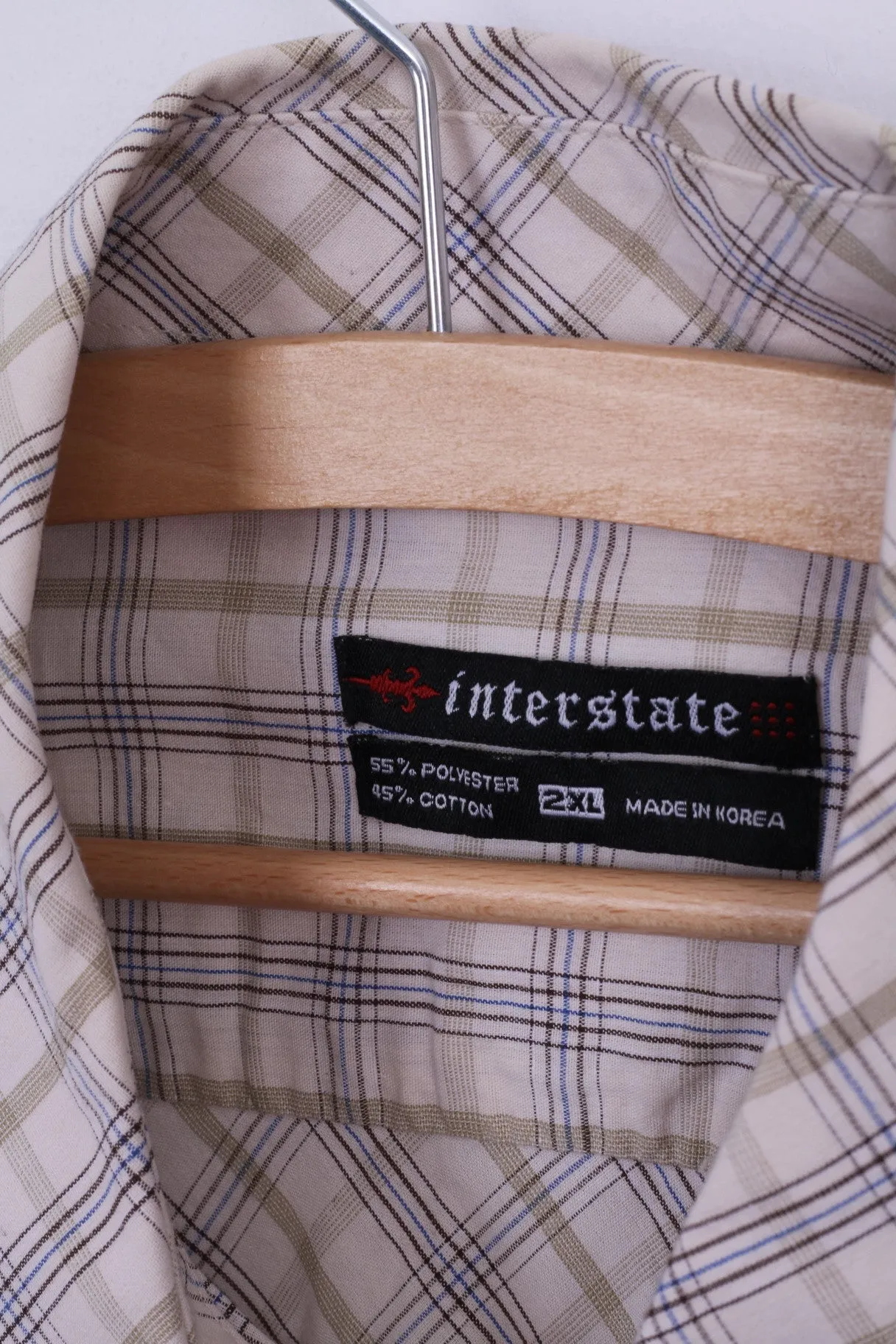 Interstate Mens 2XL Casual Shirt Short Sleeve Beige XXL