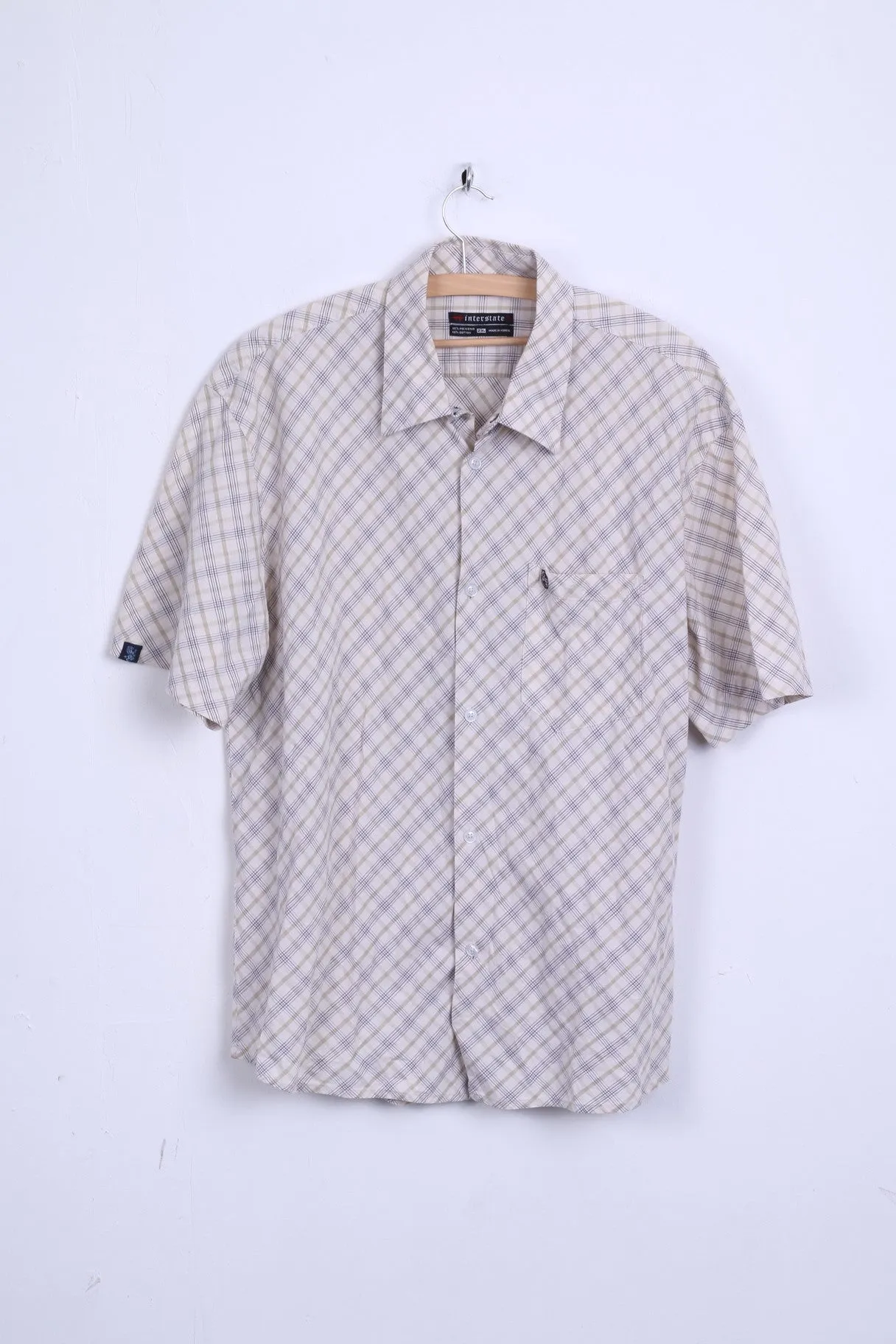 Interstate Mens 2XL Casual Shirt Short Sleeve Beige XXL
