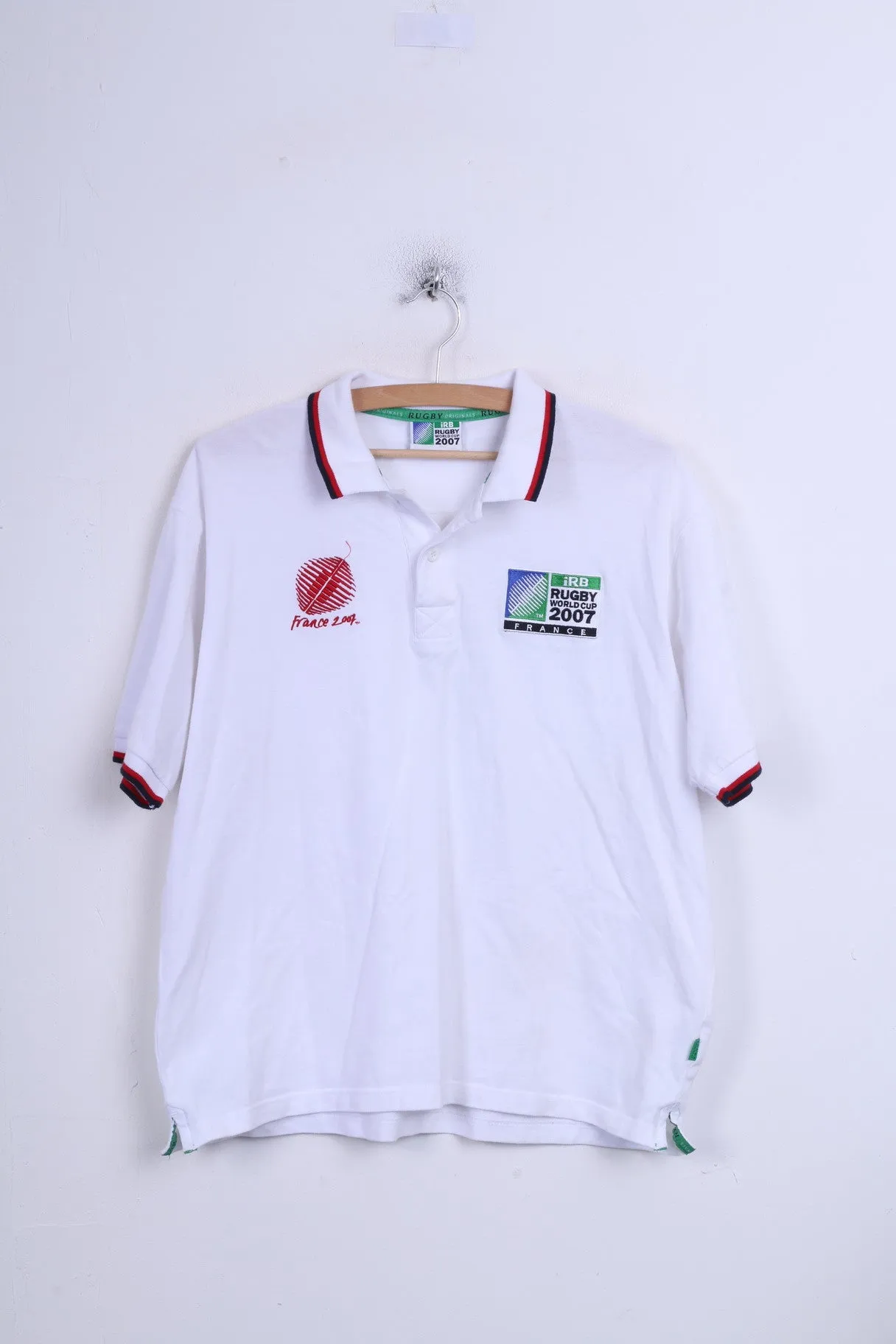 Irb Rugby 2007 Mens M Polo Shirt White Cotton France Sport