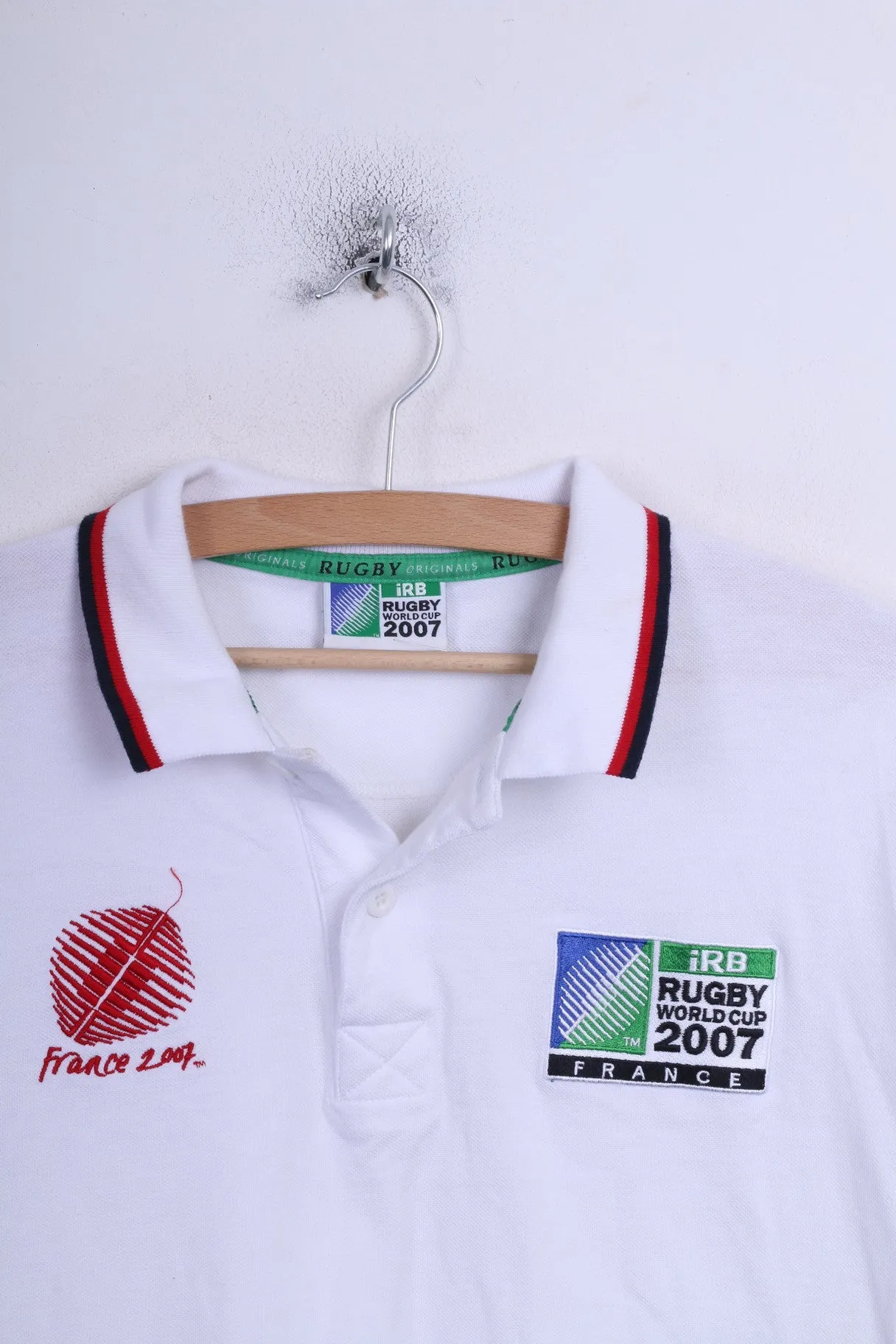 Irb Rugby 2007 Mens M Polo Shirt White Cotton France Sport