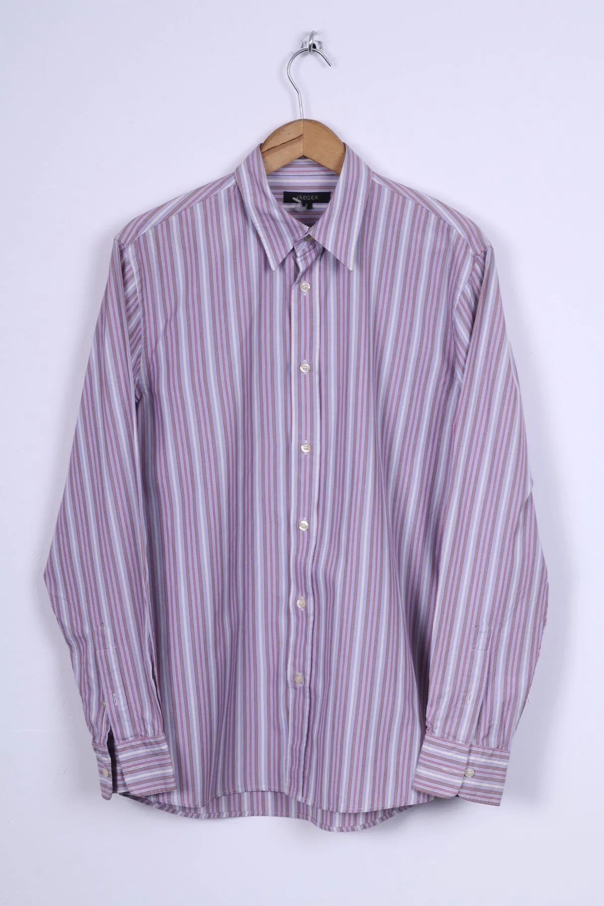 Jaeger Mens S Casual Shirt Striped Multi Detailed Button Cotton Long Sleeve
