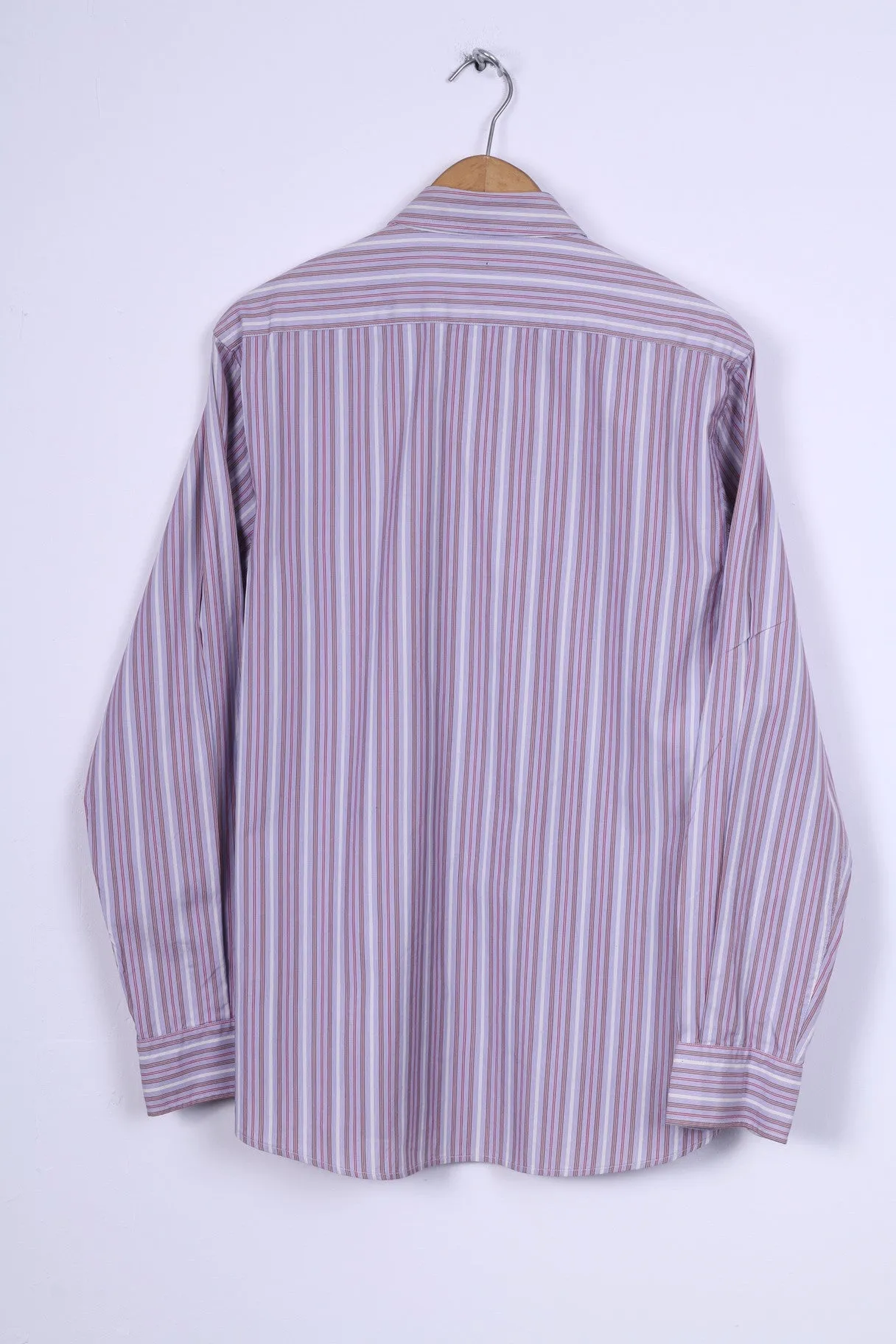 Jaeger Mens S Casual Shirt Striped Multi Detailed Button Cotton Long Sleeve