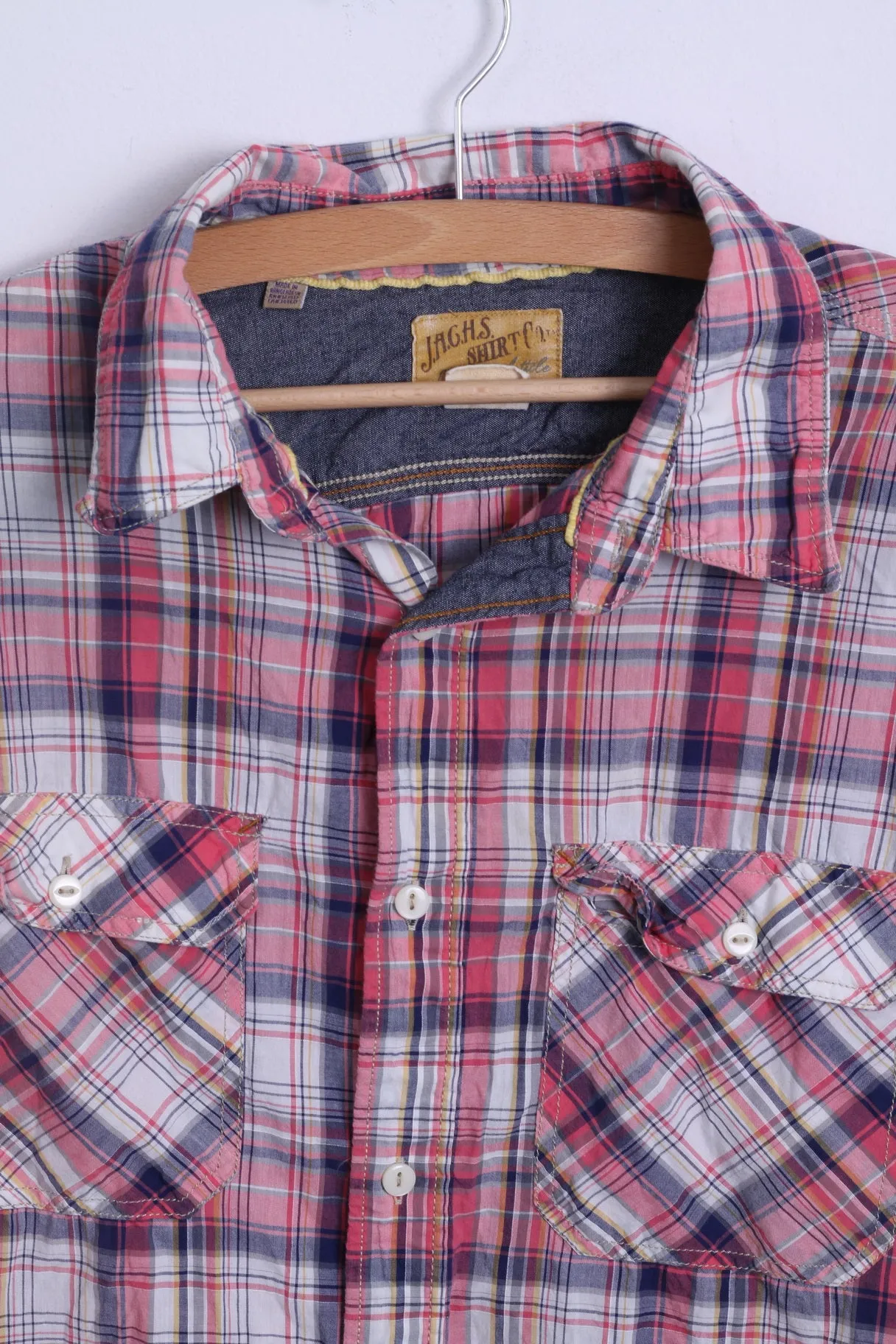 J.A.G.H.S JAGHS Mens XL Casual Shirt Pink Checkered Cotton Long Sleeve