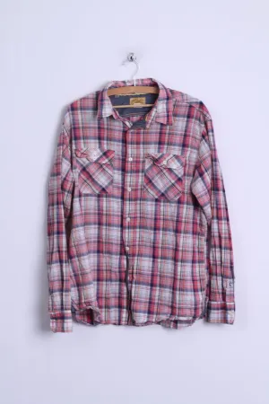 J.A.G.H.S JAGHS Mens XL Casual Shirt Pink Checkered Cotton Long Sleeve