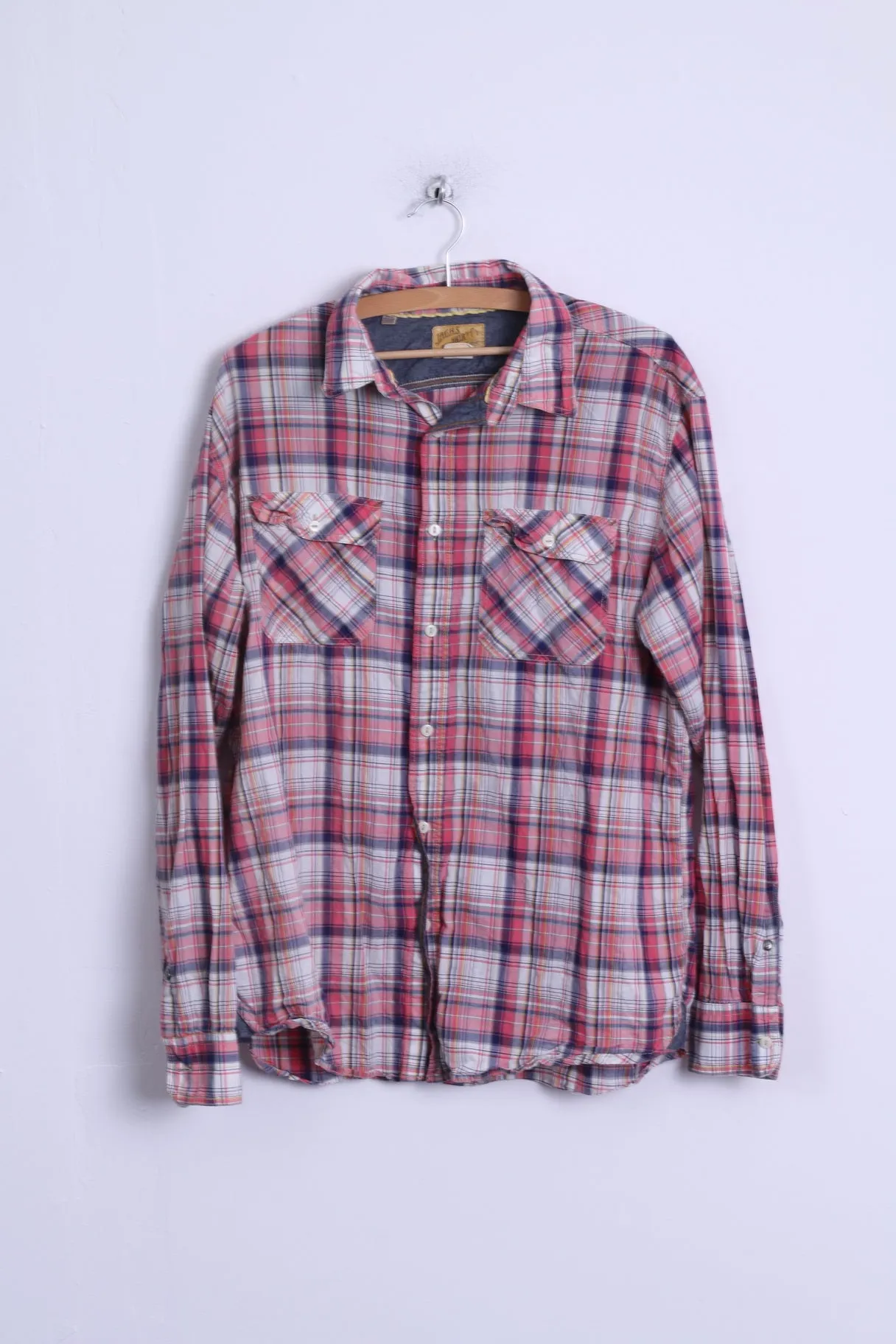 J.A.G.H.S JAGHS Mens XL Casual Shirt Pink Checkered Cotton Long Sleeve