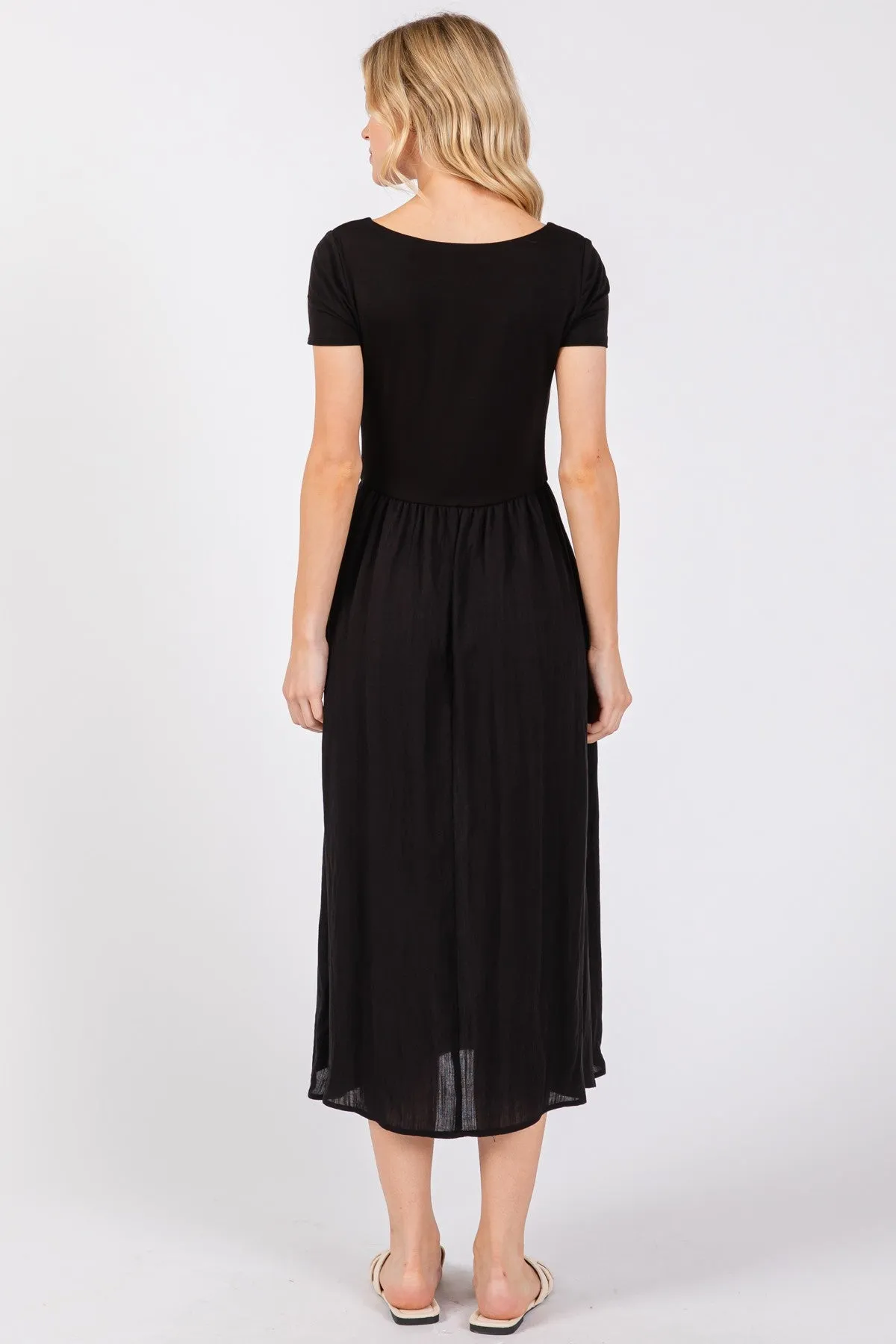 JERSEY SHORT SLEEVE BODICE WITH CONTRAST SKIRT MIDI DRESS