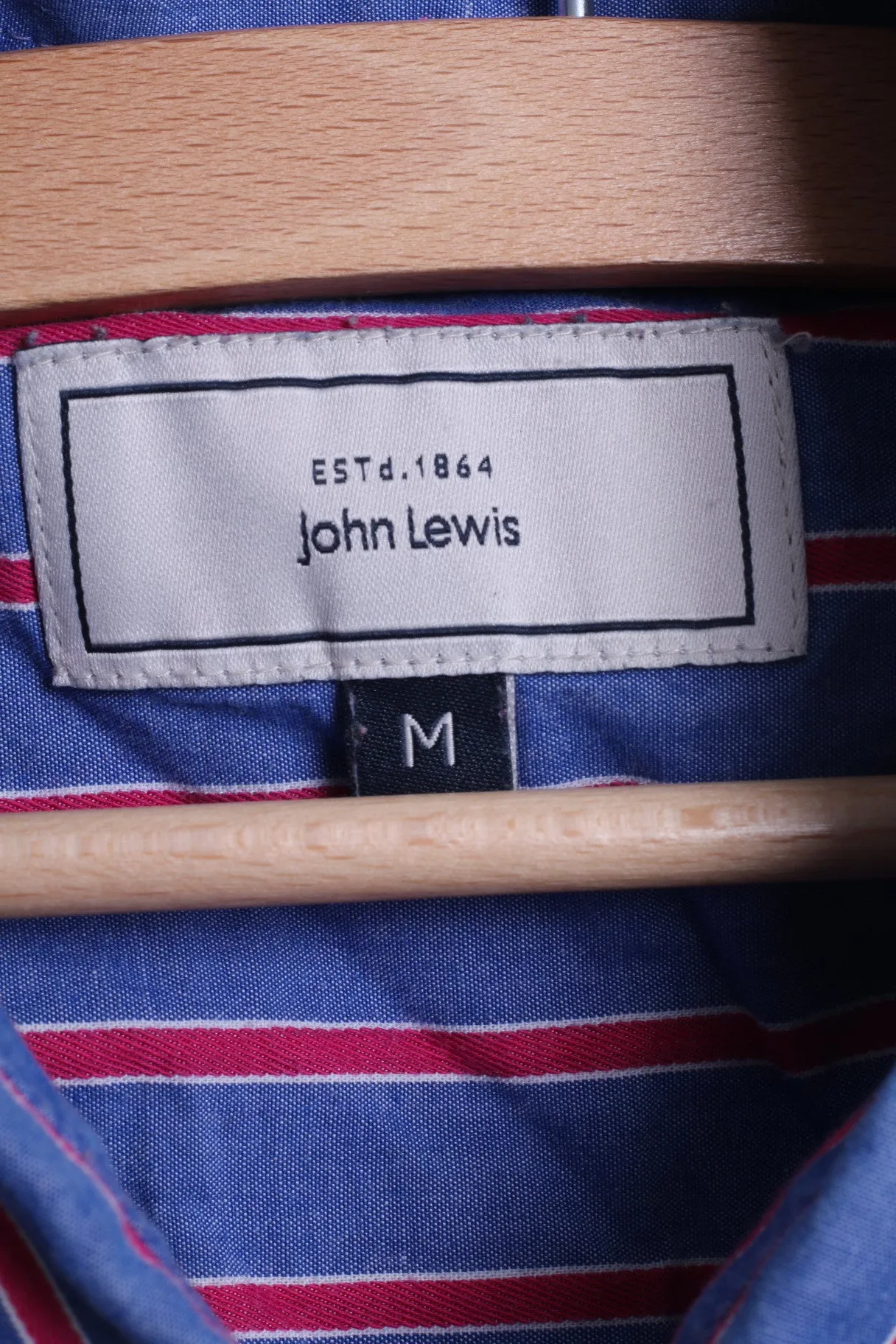 John Lewis Mens M Casual Shirt Striped Blue Cotton Single Breasted Top
