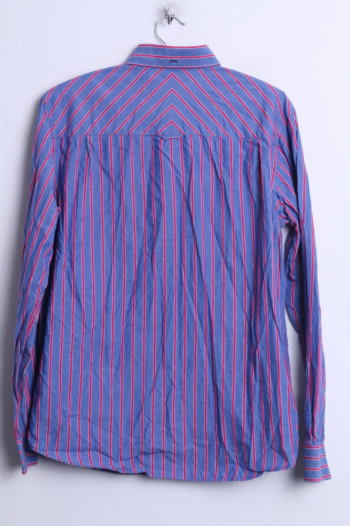 John Lewis Mens M Casual Shirt Striped Blue Cotton Single Breasted Top