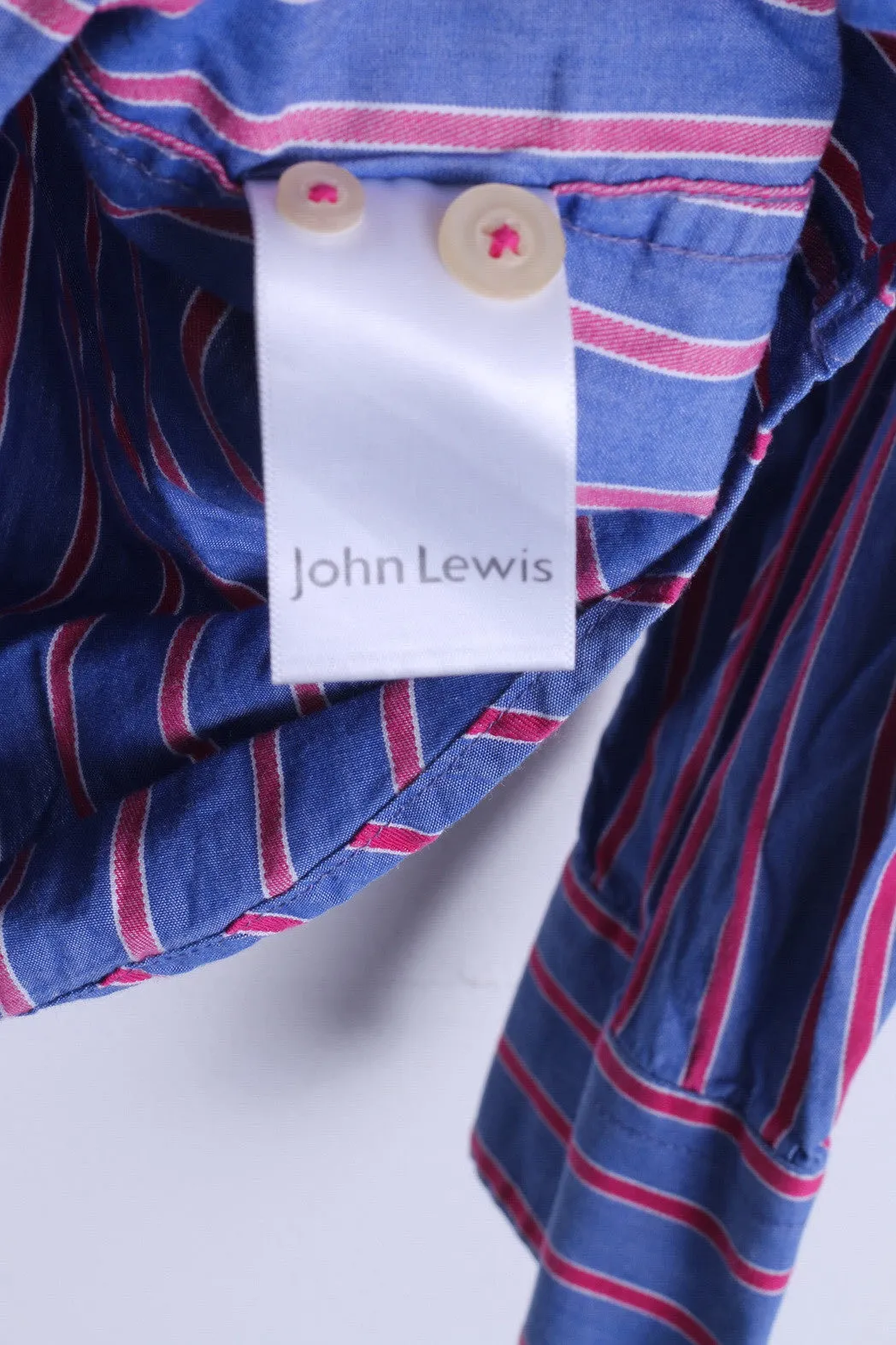 John Lewis Mens M Casual Shirt Striped Blue Cotton Single Breasted Top