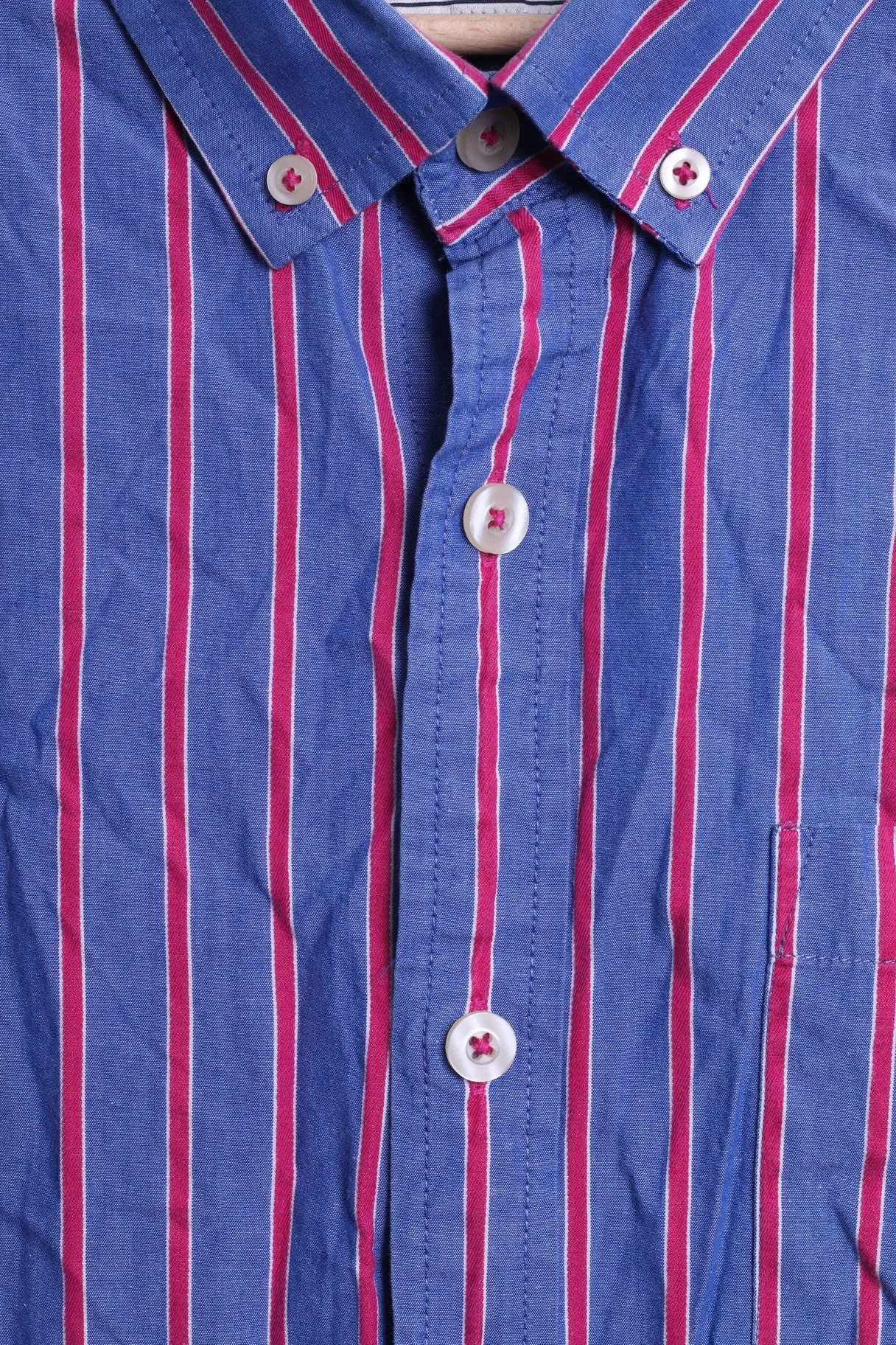 John Lewis Mens M Casual Shirt Striped Blue Cotton Single Breasted Top