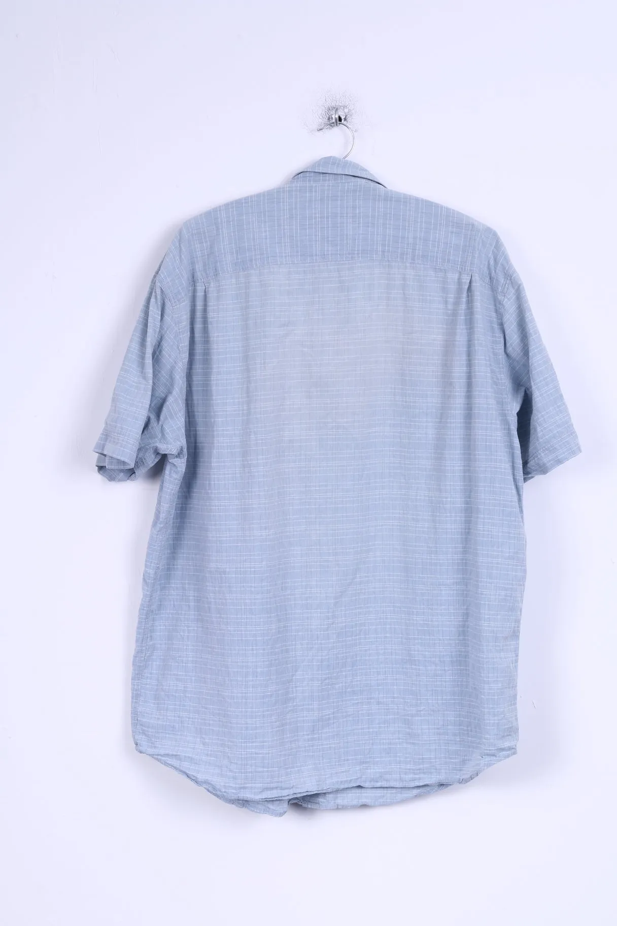 KAN Mens XXL Casual Shirt Cotton Blue Checkered Short Sleeve
