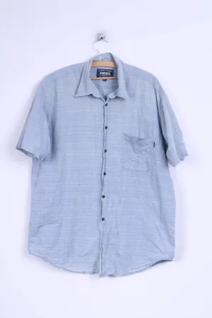 KAN Mens XXL Casual Shirt Cotton Blue Checkered Short Sleeve