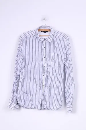 Kenneth Cole Mens L Casual Shirt Cotton Striped Long Sleeve
