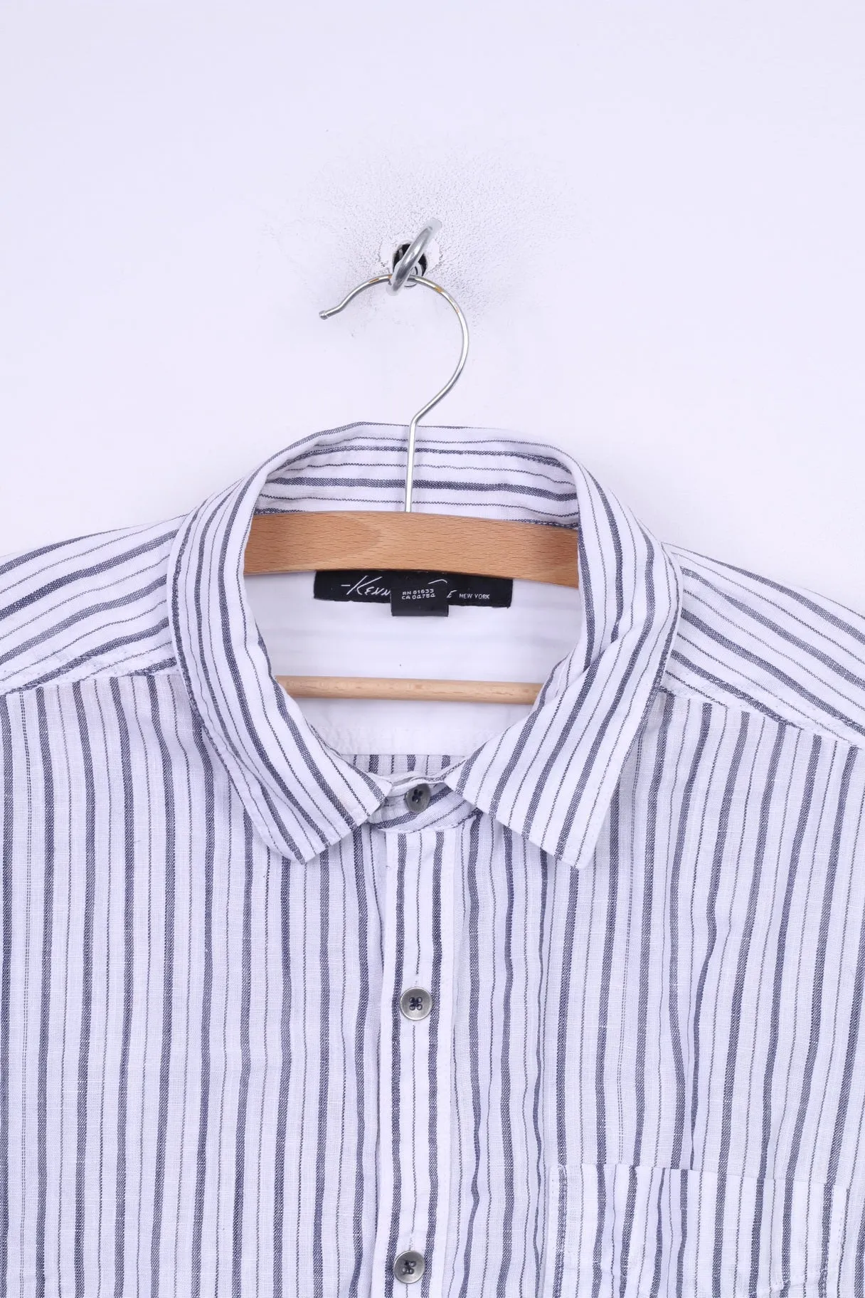 Kenneth Cole Mens L Casual Shirt Cotton Striped Long Sleeve