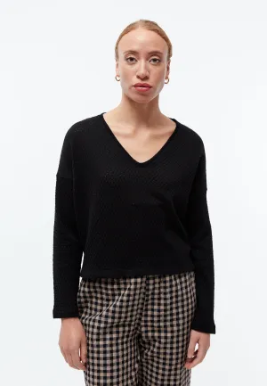Knitted sweater GBLILLE cropped made from organic cotton in a jacquard pattern - Black (Jacquard) Givn Berlin