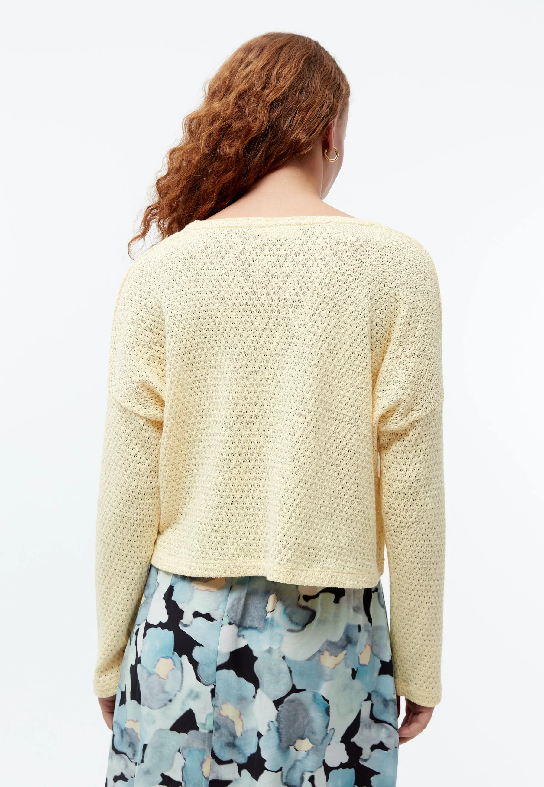 Knitted sweater GBLILLE cropped made of organic cotton in a jacquard pattern - Creamy Yellow (Jacquard) Givn Berlin