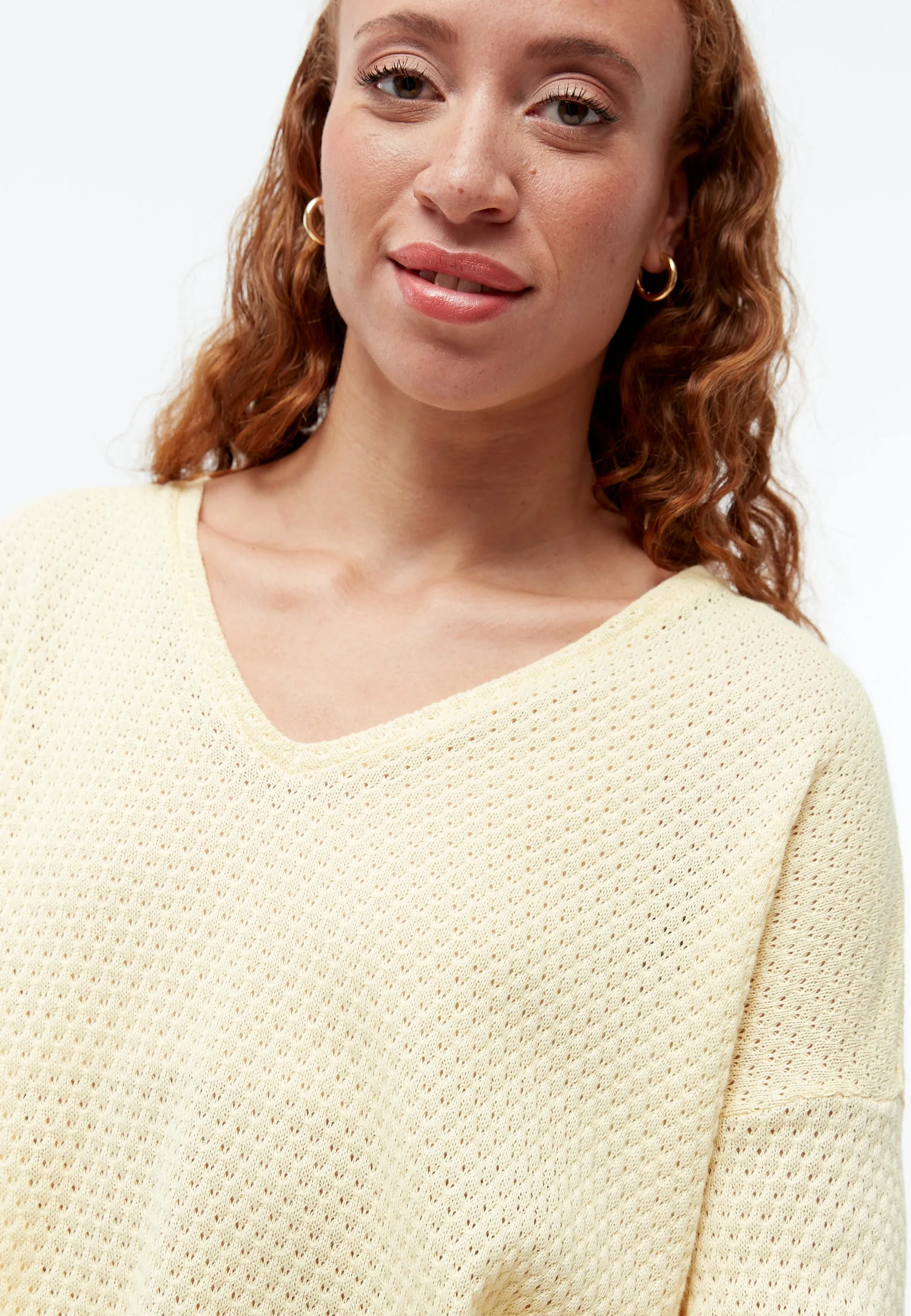 Knitted sweater GBLILLE cropped made of organic cotton in a jacquard pattern - Creamy Yellow (Jacquard) Givn Berlin