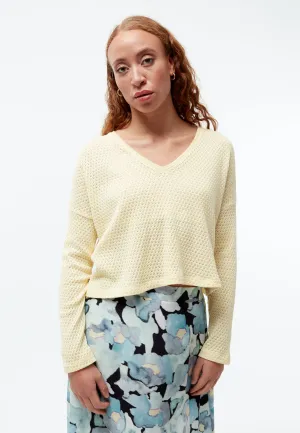 Knitted sweater GBLILLE cropped made of organic cotton in a jacquard pattern - Creamy Yellow (Jacquard) Givn Berlin