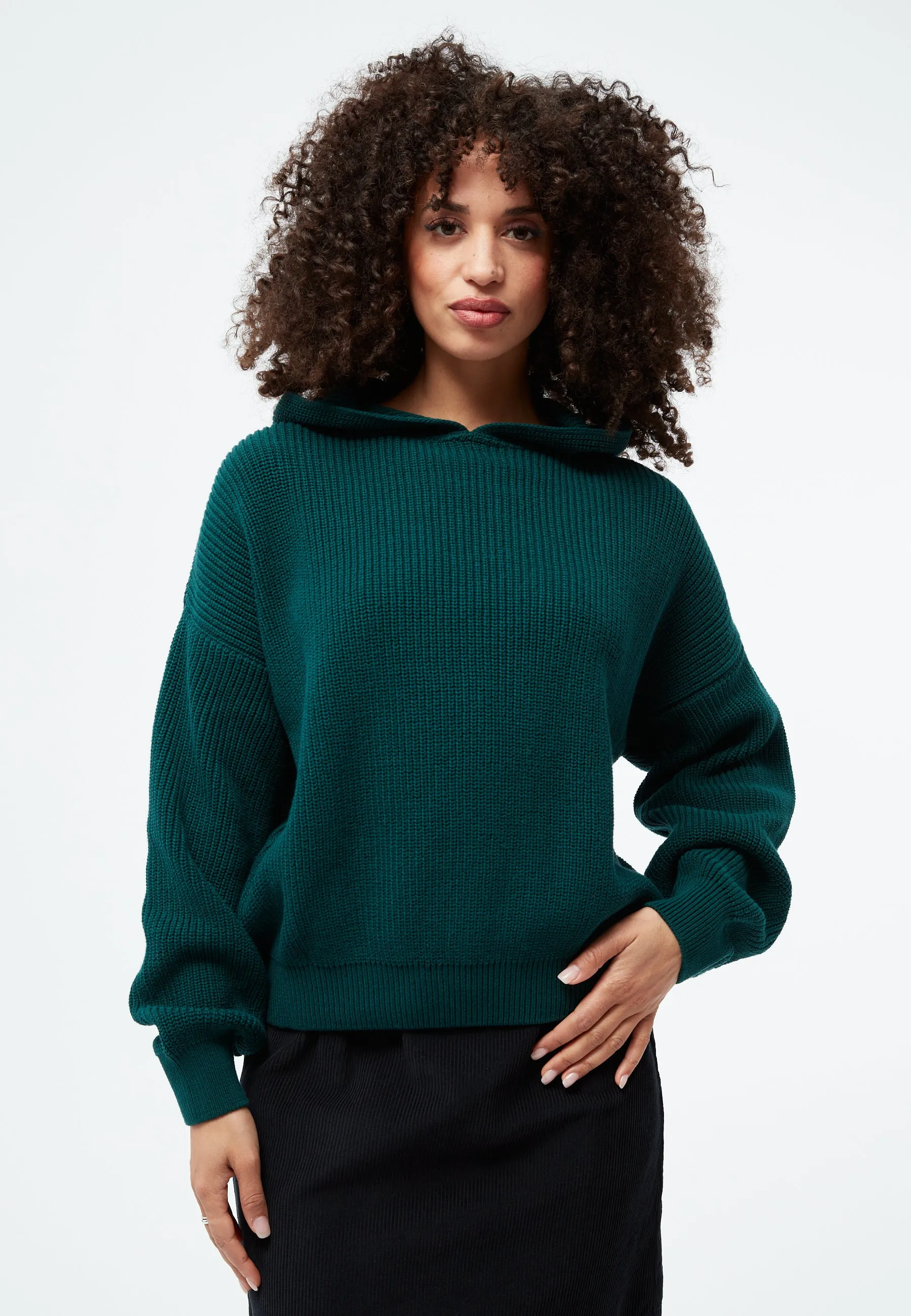 Knitted sweater GBMARIELLA relaxed fit made of organic cotton with hood - Dark Teal Givn Berlin