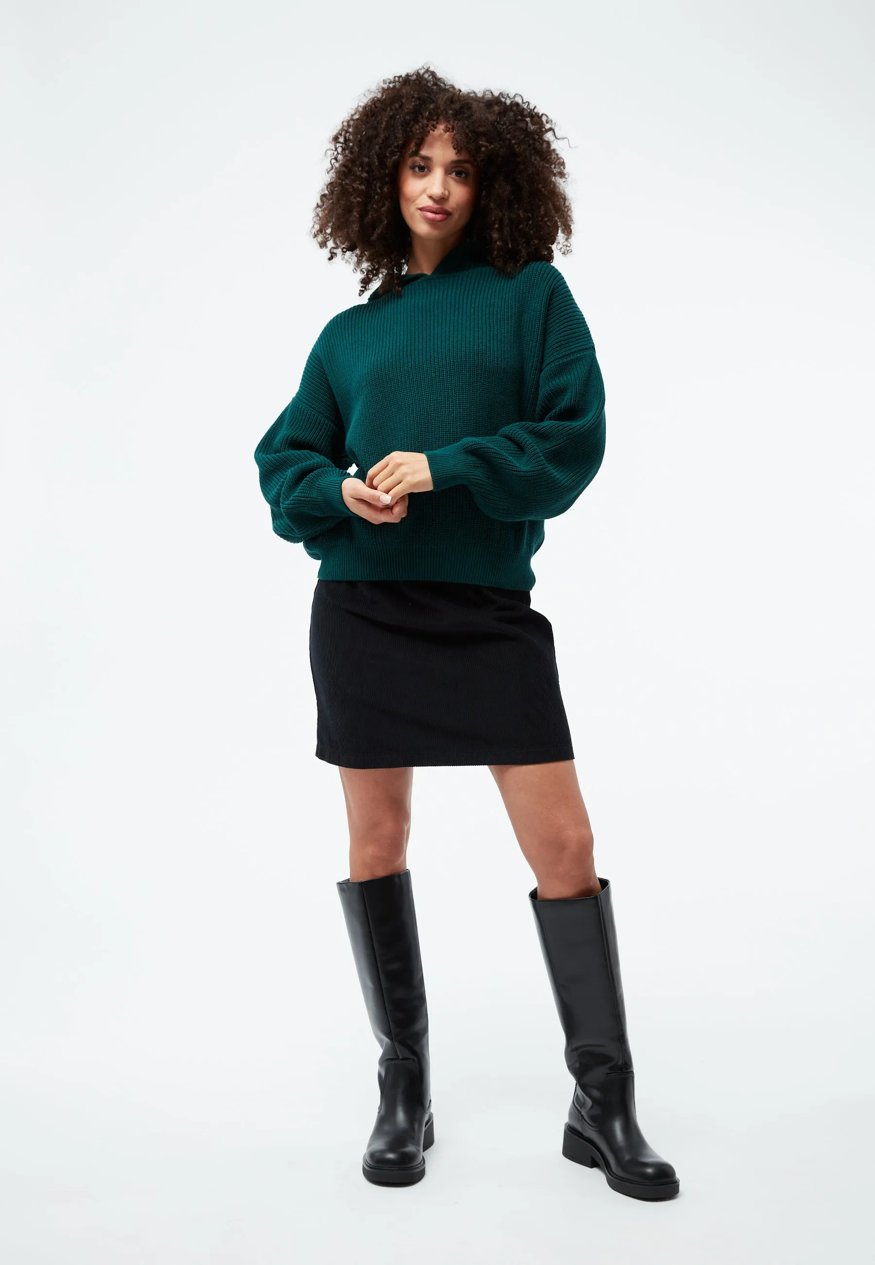 Knitted sweater GBMARIELLA relaxed fit made of organic cotton with hood - Dark Teal Givn Berlin