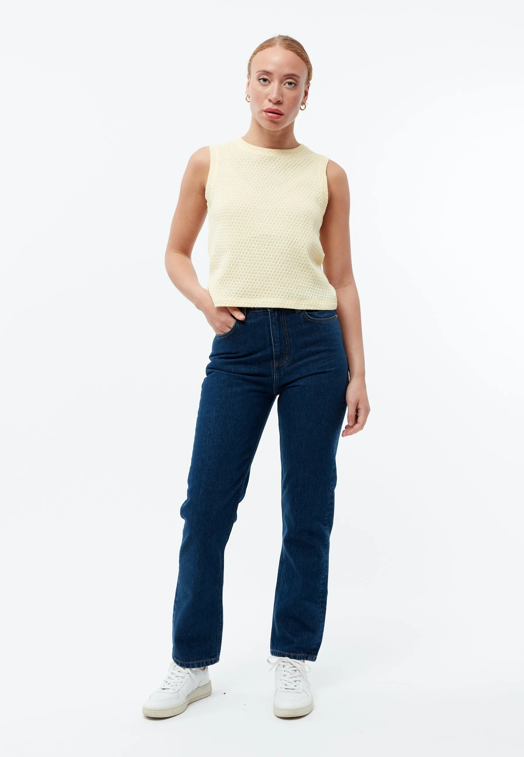 Knitted top GBSHIRLEY cropped made of organic cotton in jacquard pattern - Creamy Yellow (Jacquard) Givn Berlin