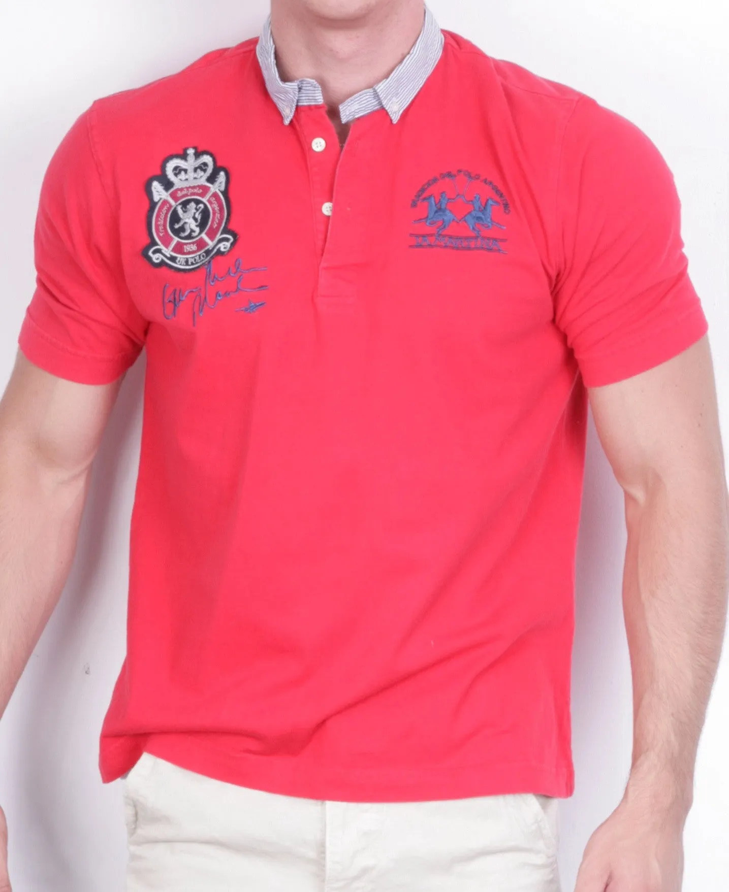 La Martina Mens L Polo Shirt Red Cotton UK Polo Sport