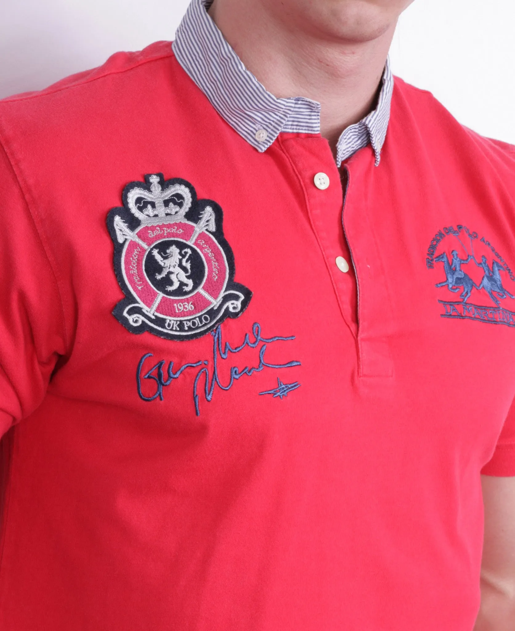 La Martina Mens L Polo Shirt Red Cotton UK Polo Sport